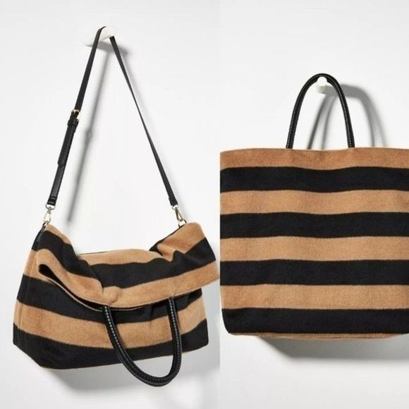 Anthropologie Striped Fuzzy Tote Bag - Picture 1 of 8